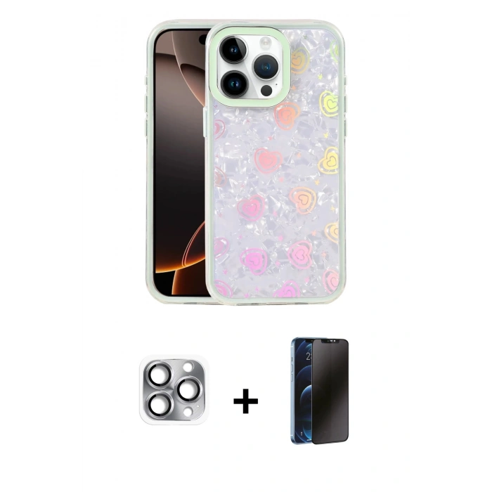 MARSİLYAN™- iPhone 16 Pro Max Kılıf Odak Prime - Siyah 3D Antistatik Hayalet Cam Ekran Koruyucu + Pers Alüminyum Kamera Lens - GI