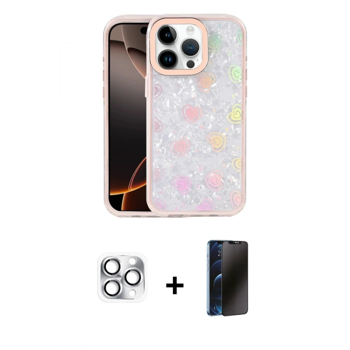 MARSİLYAN™- iPhone 16 Pro Max Kılıf Odak Prime - Siyah 3D Antistatik Hayalet Cam Ekran Koruyucu + Pers Alüminyum Kamera Lens - GS