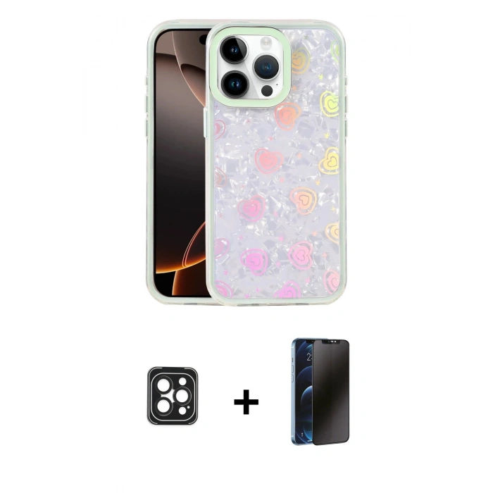 MARSİLYAN™- iPhone 16 Pro Max Kılıf Odak Prime - Siyah 3D Antistatik Hayalet Cam Ekran Koruyucu + PVD Metal Kamera Lens - SH