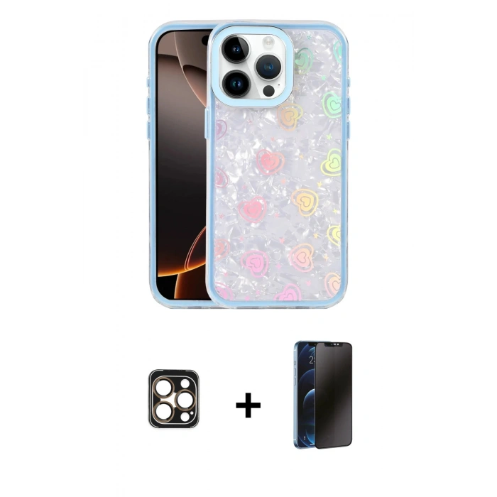 MARSİLYAN™- iPhone 16 Pro Max Kılıf Odak Prime - Siyah 3D Antistatik Hayalet Cam Ekran Koruyucu + PVD Metal Kamera Lens - GD