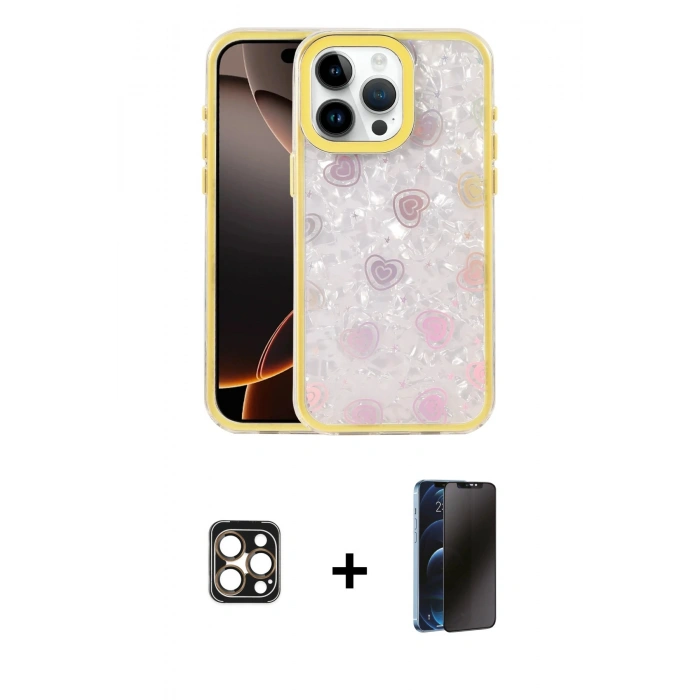 MARSİLYAN™- iPhone 16 Pro Max Kılıf Odak Prime - Siyah 3D Antistatik Hayalet Cam Ekran Koruyucu + PVD Metal Kamera Lens - GD