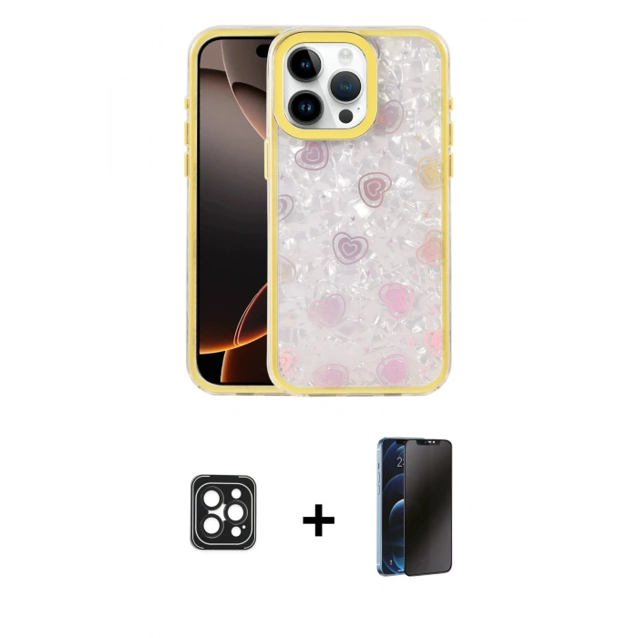 MARSİLYAN™- iPhone 16 Pro Max Kılıf Odak Prime - Siyah 3D Antistatik Hayalet Cam Ekran Koruyucu + PVD Metal Kamera Lens - SH