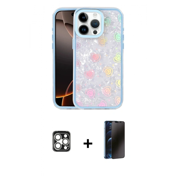 MARSİLYAN™- iPhone 16 Pro Max Kılıf Odak Prime - Siyah 3D Antistatik Hayalet Cam Ekran Koruyucu + PVD Metal Kamera Lens - GS