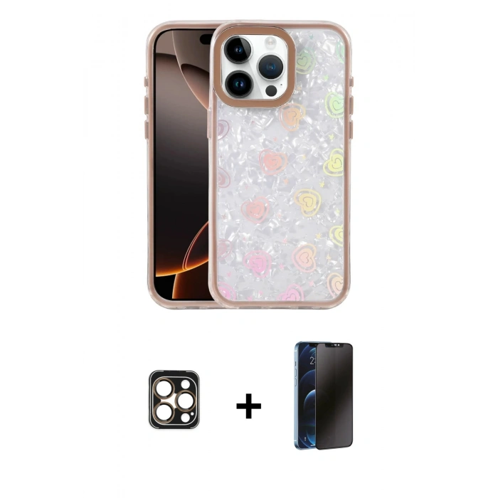 MARSİLYAN™- iPhone 16 Pro Max Kılıf Odak Prime - Siyah 3D Antistatik Hayalet Cam Ekran Koruyucu + PVD Metal Kamera Lens - GD