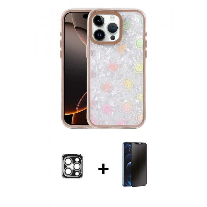 MARSİLYAN™- iPhone 16 Pro Max Kılıf Odak Prime - Siyah 3D Antistatik Hayalet Cam Ekran Koruyucu + PVD Metal Kamera Lens - GS