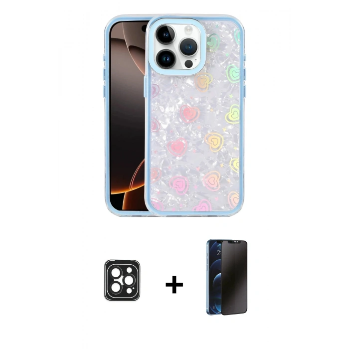 MARSİLYAN™- iPhone 16 Pro Max Kılıf Odak Prime - Siyah 3D Antistatik Hayalet Cam Ekran Koruyucu + PVD Metal Kamera Lens - SH