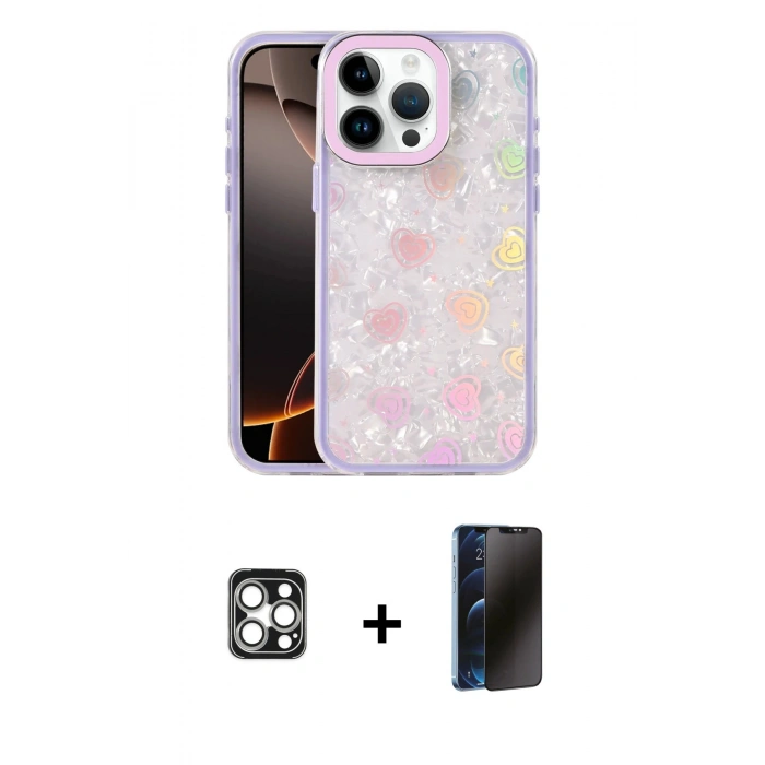 MARSİLYAN™- iPhone 16 Pro Max Kılıf Odak Prime - Siyah 3D Antistatik Hayalet Cam Ekran Koruyucu + PVD Metal Kamera Lens - GS