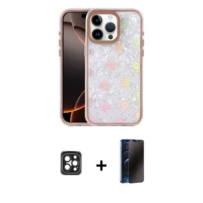 MARSİLYAN™- iPhone 16 Pro Max Kılıf Odak Prime - Siyah 3D Antistatik Hayalet Cam Ekran Koruyucu + PVD Metal Kamera Lens - SH
