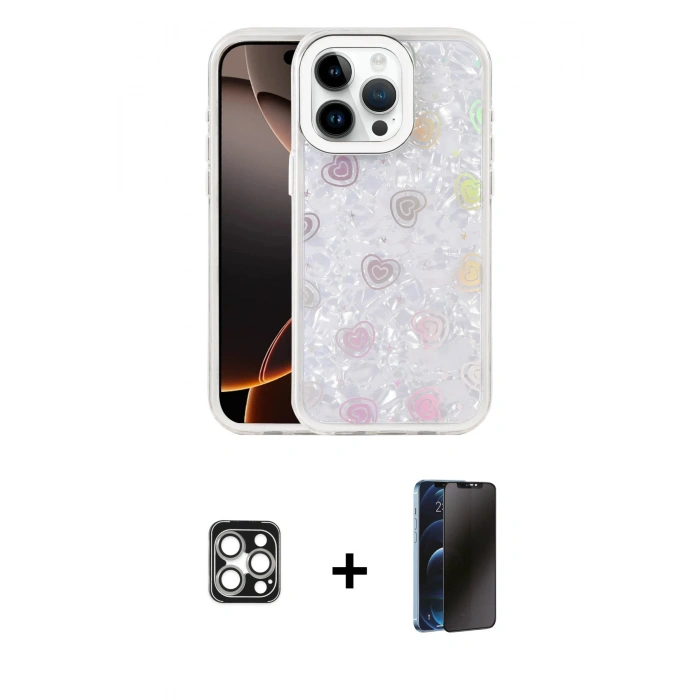 MARSİLYAN™- iPhone 16 Pro Max Kılıf Odak Prime - Siyah 3D Antistatik Hayalet Cam Ekran Koruyucu + PVD Metal Kamera Lens - GS