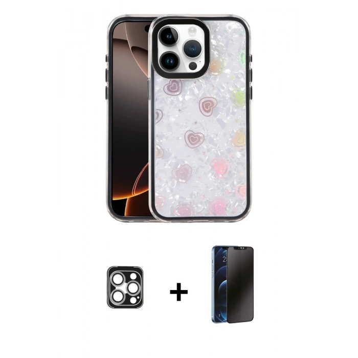 MARSİLYAN™- iPhone 16 Pro Max Kılıf Odak Prime - Siyah 3D Antistatik Hayalet Cam Ekran Koruyucu + PVD Metal Kamera Lens - GS