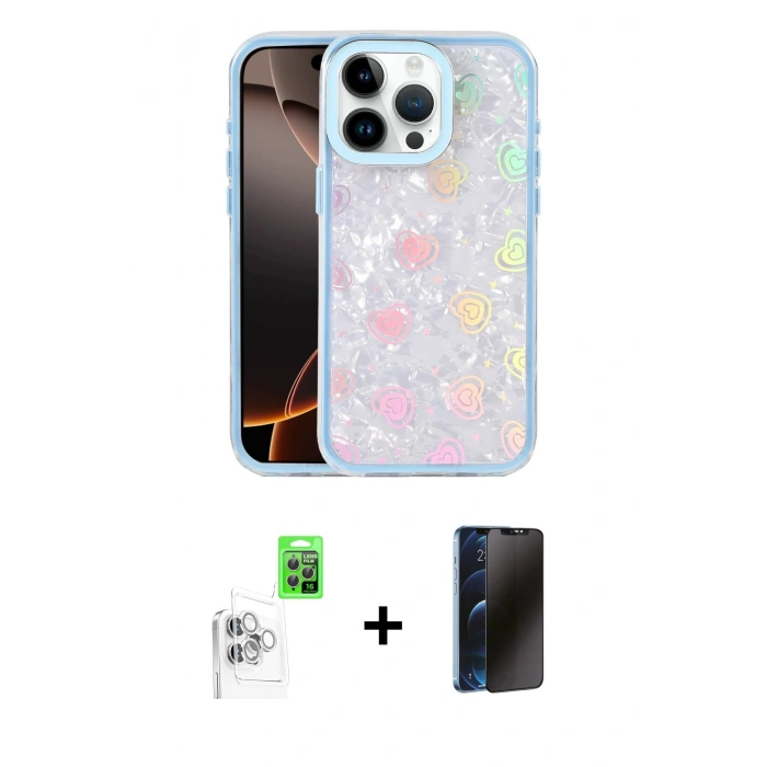 MARSİLYAN™- iPhone 16 Pro Max Kılıf Odak Prime - Siyah 3D Antistatik Hayalet Cam Ekran Koruyucu + Raze Metal Kamera Lens - BZ