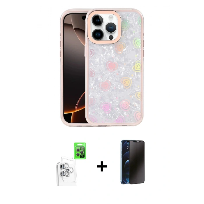 MARSİLYAN™- iPhone 16 Pro Max Kılıf Odak Prime - Siyah 3D Antistatik Hayalet Cam Ekran Koruyucu + Raze Metal Kamera Lens - BZ