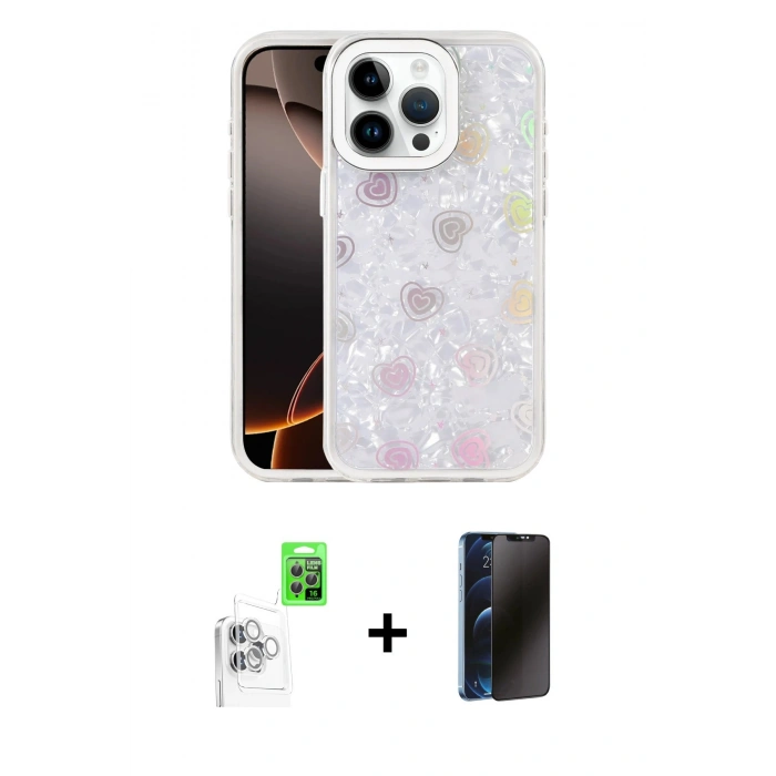 MARSİLYAN™- iPhone 16 Pro Max Kılıf Odak Prime - Siyah 3D Antistatik Hayalet Cam Ekran Koruyucu + Raze Metal Kamera Lens - BZ