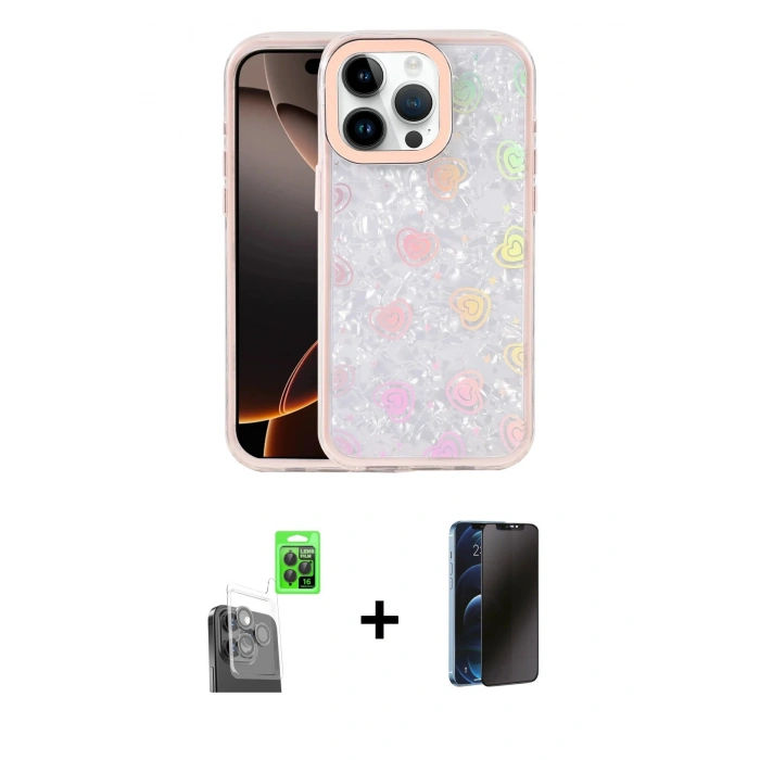 MARSİLYAN™- iPhone 16 Pro Max Kılıf Odak Prime - Siyah 3D Antistatik Hayalet Cam Ekran Koruyucu + Raze Metal Kamera Lens - SH