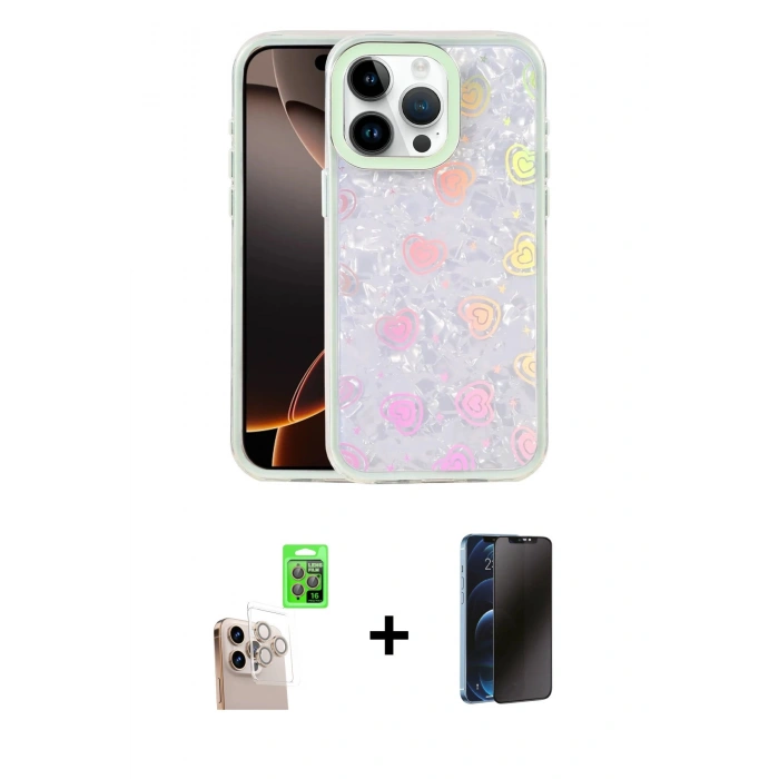 MARSİLYAN™- iPhone 16 Pro Max Kılıf Odak Prime - Siyah 3D Antistatik Hayalet Cam Ekran Koruyucu + Raze Metal Kamera Lens - NLGY