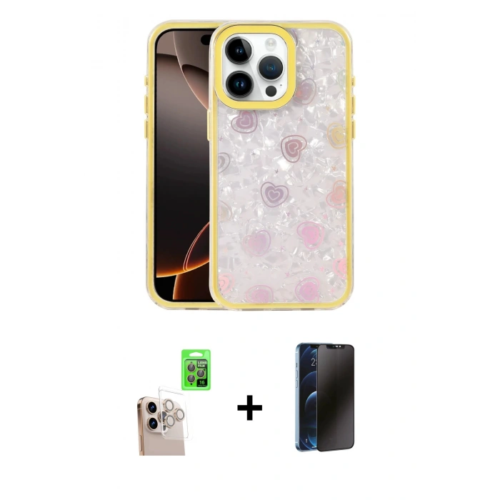 MARSİLYAN™- iPhone 16 Pro Max Kılıf Odak Prime - Siyah 3D Antistatik Hayalet Cam Ekran Koruyucu + Raze Metal Kamera Lens - NLGY