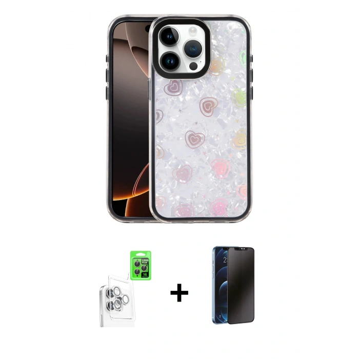 MARSİLYAN™- iPhone 16 Pro Max Kılıf Odak Prime - Siyah 3D Antistatik Hayalet Cam Ekran Koruyucu + Raze Metal Kamera Lens - BZ