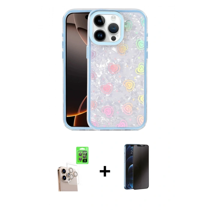 MARSİLYAN™- iPhone 16 Pro Max Kılıf Odak Prime - Siyah 3D Antistatik Hayalet Cam Ekran Koruyucu + Raze Metal Kamera Lens - NLGY