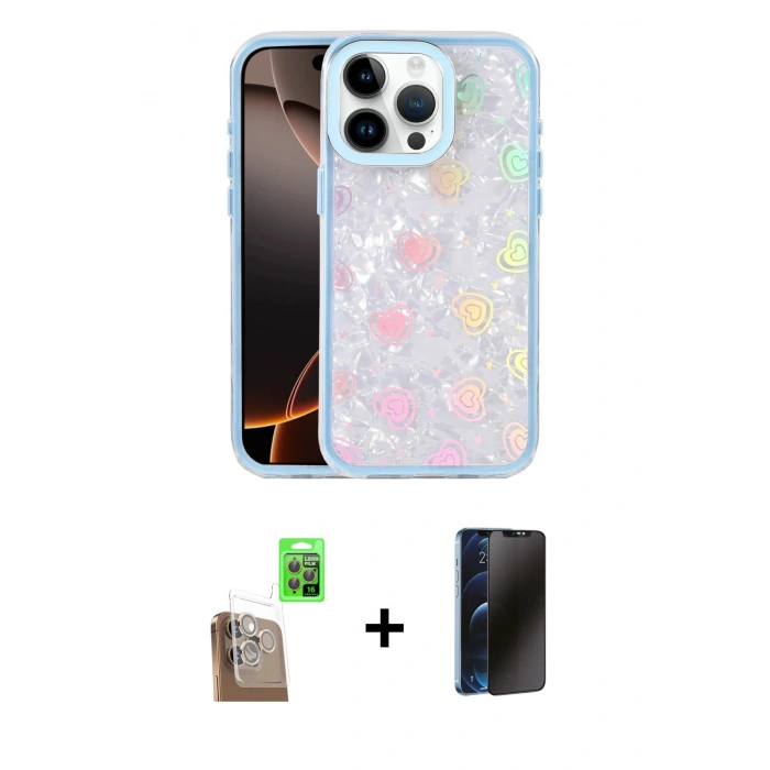 MARSİLYAN™- iPhone 16 Pro Max Kılıf Odak Prime - Siyah 3D Antistatik Hayalet Cam Ekran Koruyucu + Raze Metal Kamera Lens - CLTM