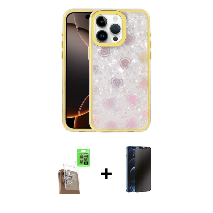 MARSİLYAN™- iPhone 16 Pro Max Kılıf Odak Prime - Siyah 3D Antistatik Hayalet Cam Ekran Koruyucu + Raze Metal Kamera Lens - CLTM