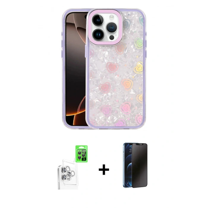 MARSİLYAN™- iPhone 16 Pro Max Kılıf Odak Prime - Siyah 3D Antistatik Hayalet Cam Ekran Koruyucu + Raze Metal Kamera Lens - BZ