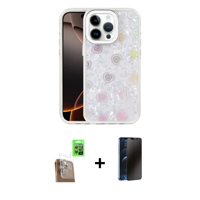 MARSİLYAN™- iPhone 16 Pro Max Kılıf Odak Prime - Siyah 3D Antistatik Hayalet Cam Ekran Koruyucu + Raze Metal Kamera Lens - CLTM