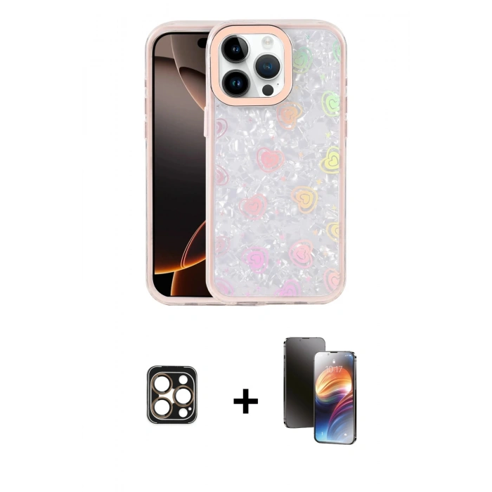 MARSİLYAN™- iPhone 16 Pro Max Kılıf Odak Prime - Siyah 3D Antistatik Mat Seramik Nano Ekran Koruyucu + Gold PVD Metal Kamera Lens