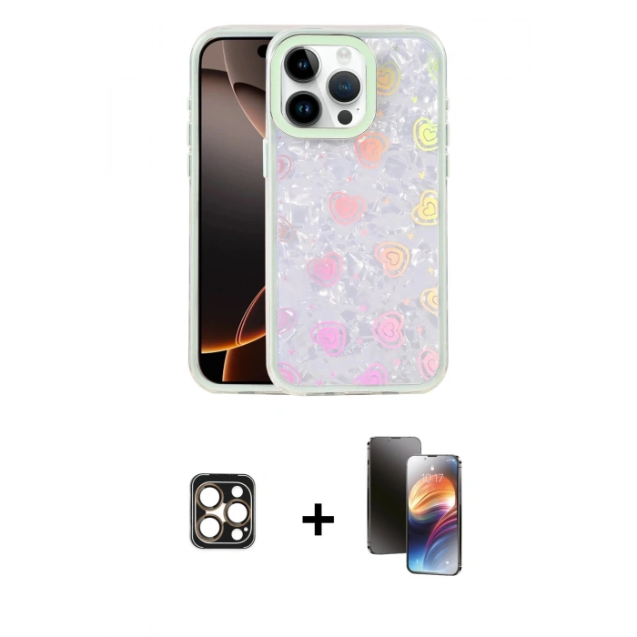 MARSİLYAN™- iPhone 16 Pro Max Kılıf Odak Prime - Siyah 3D Antistatik Mat Seramik Nano Ekran Koruyucu + Gold PVD Metal Kamera Lens