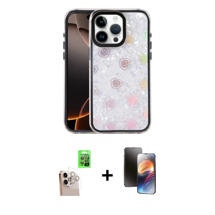MARSİLYAN™- iPhone 16 Pro Max Kılıf Odak Prime - Siyah 3D Antistatik Mat Seramik Nano Ekran Koruyucu + Raze Metal Kamera Lens - NLGY
