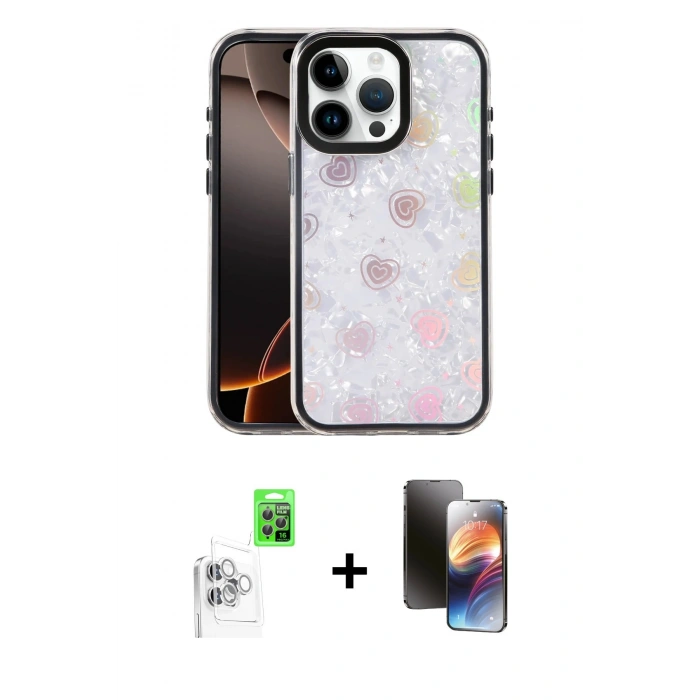 MARSİLYAN™- iPhone 16 Pro Max Kılıf Odak Prime - Siyah 3D Antistatik Mat Seramik Nano Ekran Koruyucu + Raze Metal Kamera Lens - BZ