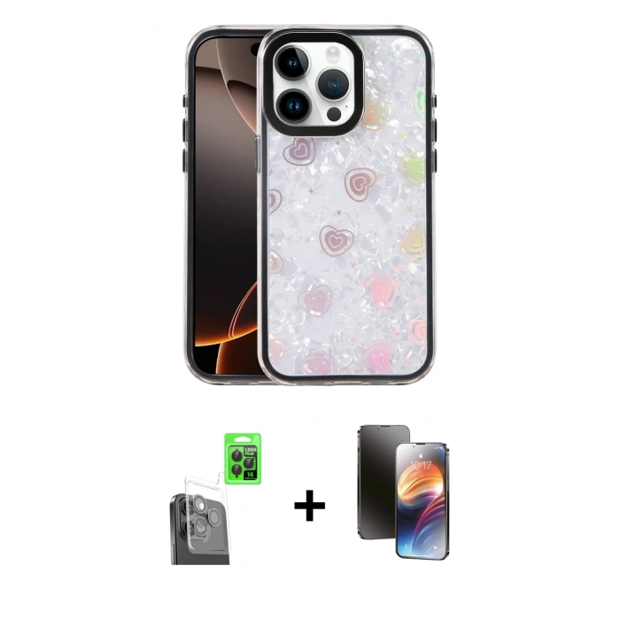 MARSİLYAN™- iPhone 16 Pro Max Kılıf Odak Prime - Siyah 3D Antistatik Mat Seramik Nano Ekran Koruyucu + Raze Metal Kamera Lens - SH