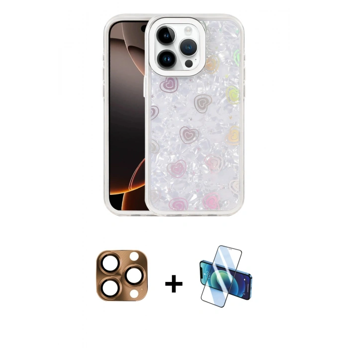MARSİLYAN™- iPhone 16 Pro Max Kılıf Odak Prime - Siyah 3D Antistatik Seramik Nano Ekran Koruyucu + Çöl Titanyum Pers Alüminyum Kamera Lens