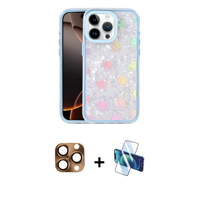 MARSİLYAN™- iPhone 16 Pro Max Kılıf Odak Prime - Siyah 3D Antistatik Seramik Nano Ekran Koruyucu + Çöl Titanyum Pers Alüminyum Kamera Lens