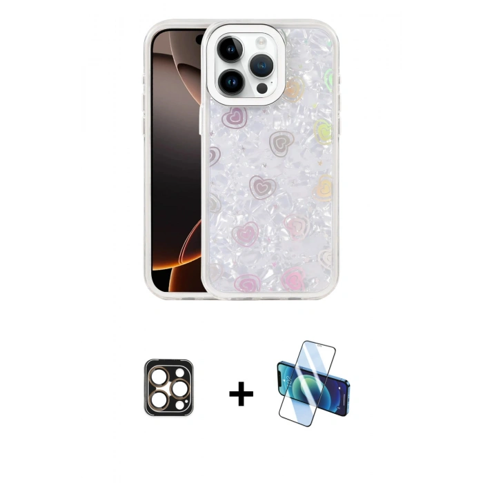 MARSİLYAN™- iPhone 16 Pro Max Kılıf Odak Prime - Siyah 3D Antistatik Seramik Nano Ekran Koruyucu + Gold PVD Metal Kamera Lens