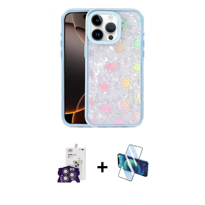 MARSİLYAN™- iPhone 16 Pro Max Kılıf Odak Prime - Siyah 3D Antistatik Seramik Nano Ekran Koruyucu + Gümüş Bilvis Titan Kamera Lens