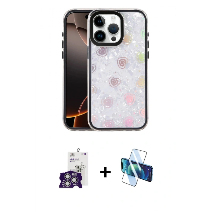 MARSİLYAN™- iPhone 16 Pro Max Kılıf Odak Prime - Siyah 3D Antistatik Seramik Nano Ekran Koruyucu + Gümüş Bilvis Titan Kamera Lens