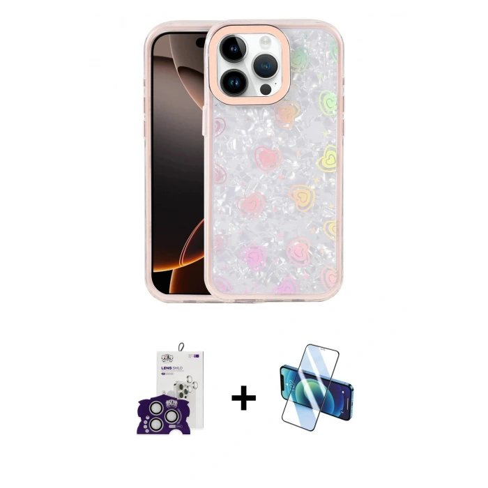 MARSİLYAN™- iPhone 16 Pro Max Kılıf Odak Prime - Siyah 3D Antistatik Seramik Nano Ekran Koruyucu + Gümüş Bilvis Titan Kamera Lens