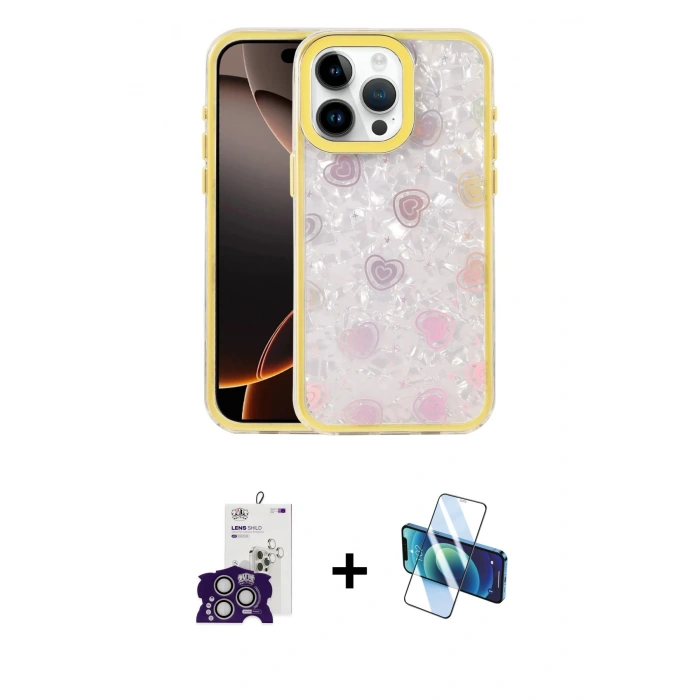 MARSİLYAN™- iPhone 16 Pro Max Kılıf Odak Prime - Siyah 3D Antistatik Seramik Nano Ekran Koruyucu + Gümüş Bilvis Titan Kamera Lens