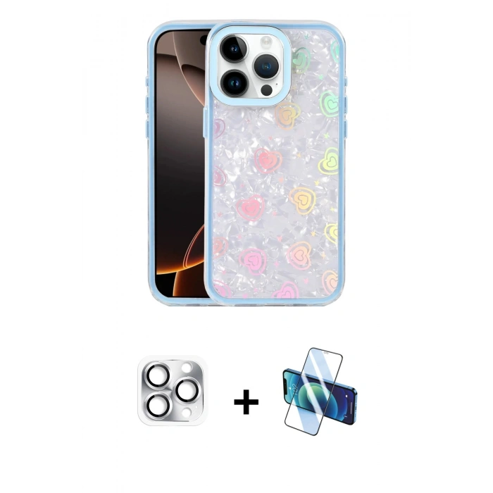 MARSİLYAN™- iPhone 16 Pro Max Kılıf Odak Prime - Siyah 3D Antistatik Seramik Nano Ekran Koruyucu + Pers Alüminyum Kamera Lens - GS