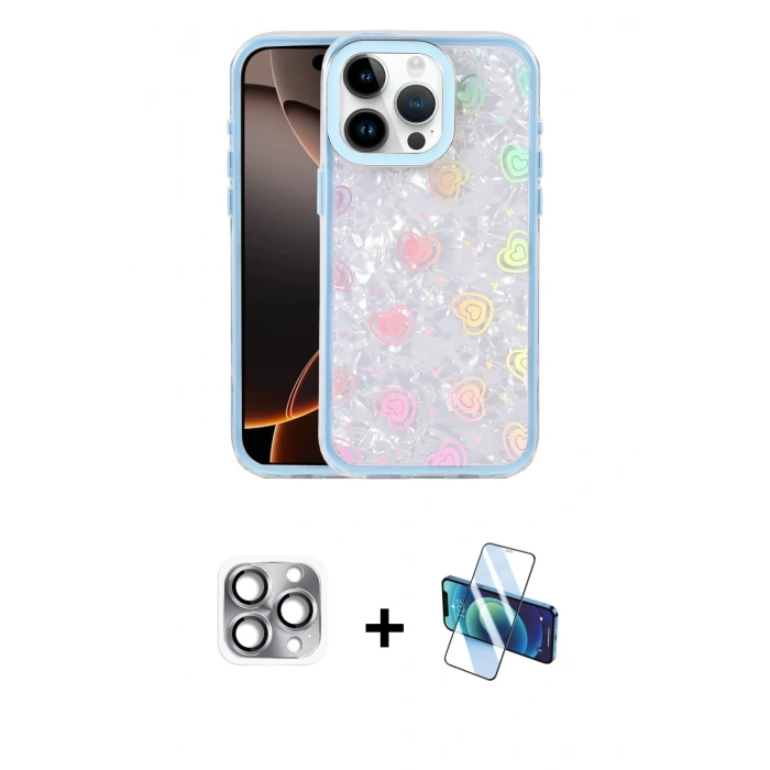 MARSİLYAN™- iPhone 16 Pro Max Kılıf Odak Prime - Siyah 3D Antistatik Seramik Nano Ekran Koruyucu + Pers Alüminyum Kamera Lens - GI