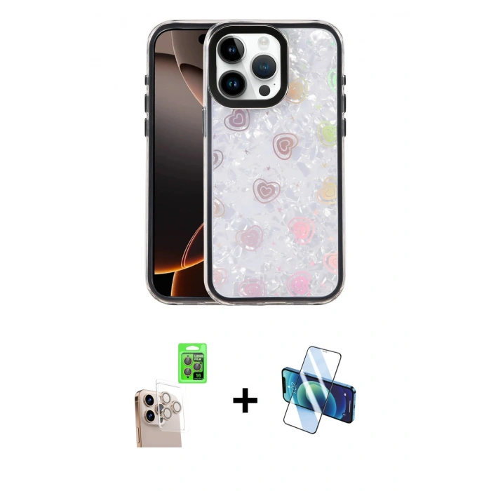 MARSİLYAN™- iPhone 16 Pro Max Kılıf Odak Prime - Siyah 3D Antistatik Seramik Nano Ekran Koruyucu + Raze Metal Kamera Lens - NLGY