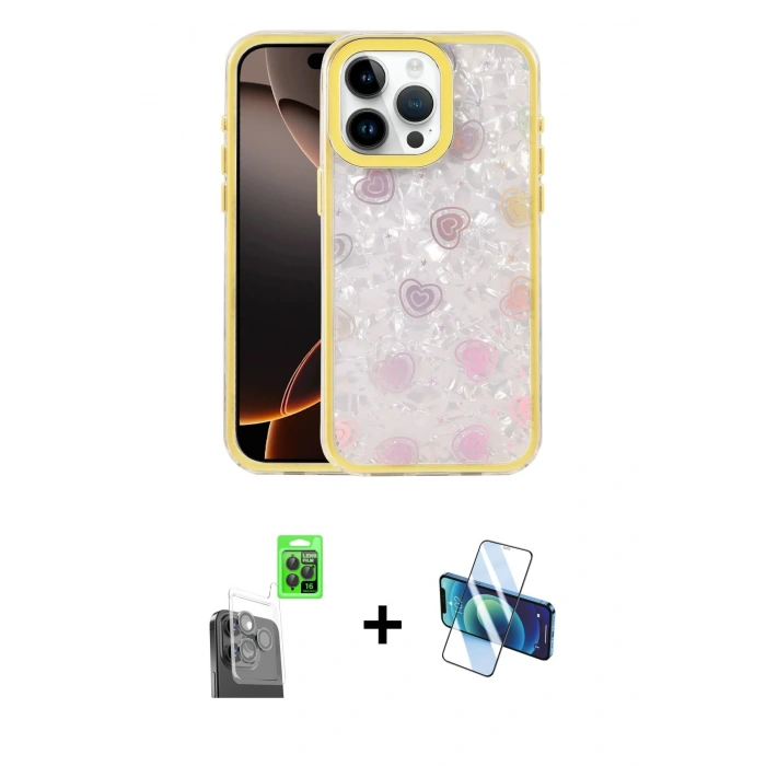 MARSİLYAN™- iPhone 16 Pro Max Kılıf Odak Prime - Siyah 3D Antistatik Seramik Nano Ekran Koruyucu + Raze Metal Kamera Lens - SH