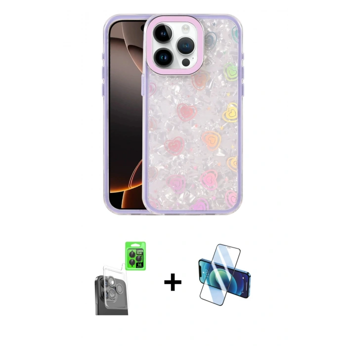 MARSİLYAN™- iPhone 16 Pro Max Kılıf Odak Prime - Siyah 3D Antistatik Seramik Nano Ekran Koruyucu + Raze Metal Kamera Lens - SH