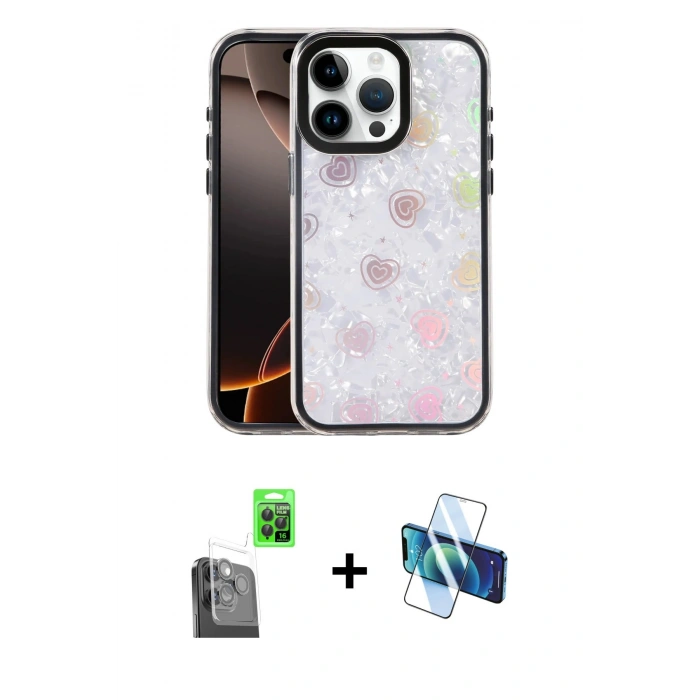 MARSİLYAN™- iPhone 16 Pro Max Kılıf Odak Prime - Siyah 3D Antistatik Seramik Nano Ekran Koruyucu + Raze Metal Kamera Lens - SH