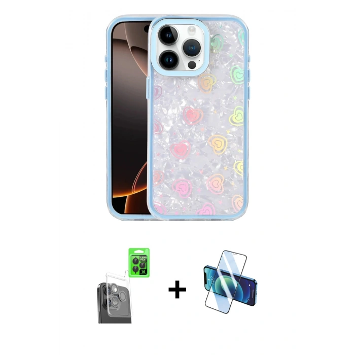MARSİLYAN™- iPhone 16 Pro Max Kılıf Odak Prime - Siyah 3D Antistatik Seramik Nano Ekran Koruyucu + Raze Metal Kamera Lens - SH