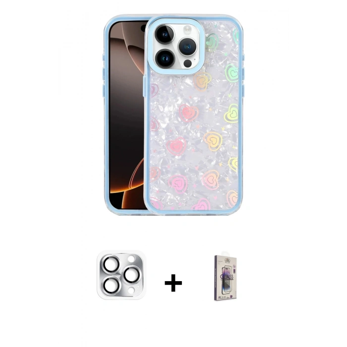 MARSİLYAN™- iPhone 16 Pro Max Kılıf Odak Prime - Siyah Bilvis 3D Cam Ekran Koruyucu + Pers Alüminyum Kamera Lens - GS