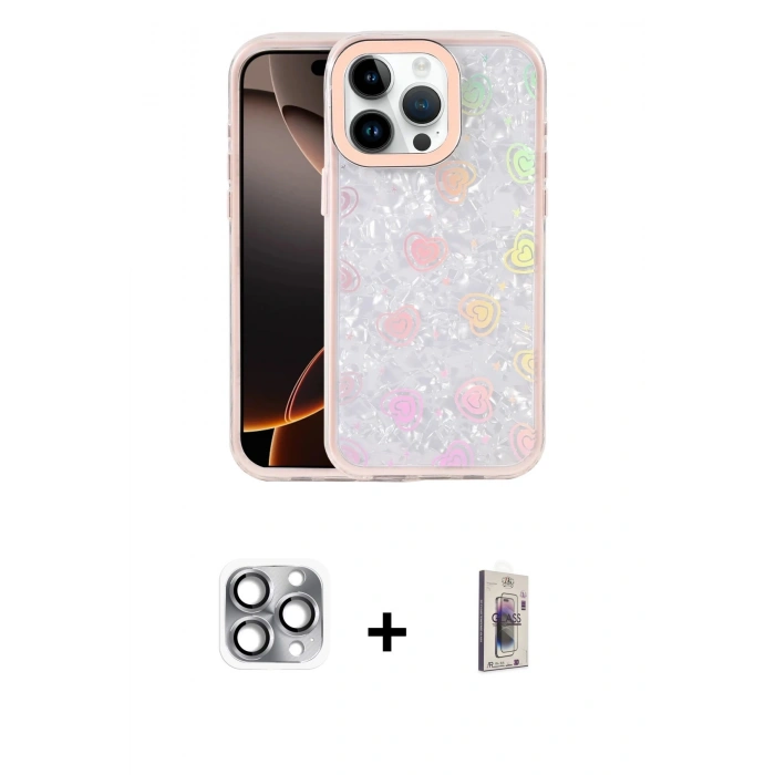 MARSİLYAN™- iPhone 16 Pro Max Kılıf Odak Prime - Siyah Bilvis 3D Cam Ekran Koruyucu + Pers Alüminyum Kamera Lens - GI