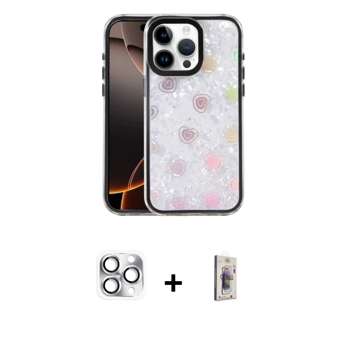 MARSİLYAN™- iPhone 16 Pro Max Kılıf Odak Prime - Siyah Bilvis 3D Cam Ekran Koruyucu + Pers Alüminyum Kamera Lens - GS