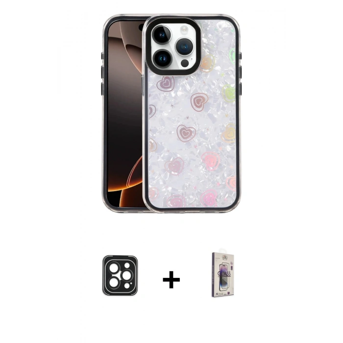 MARSİLYAN™- iPhone 16 Pro Max Kılıf Odak Prime - Siyah Bilvis 3D Cam Ekran Koruyucu + PVD Metal Kamera Lens - SH