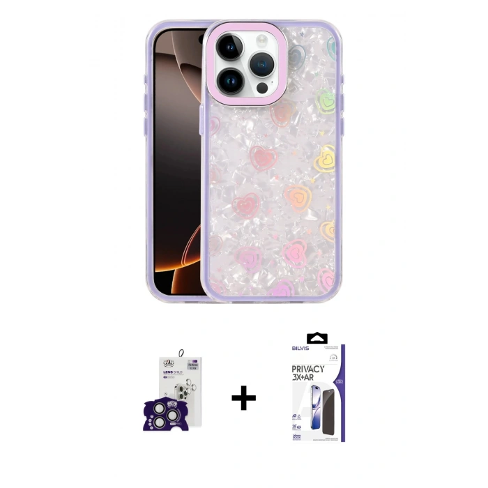 MARSİLYAN™- iPhone 16 Pro Max Kılıf Odak Prime - Siyah Bilvis 3X AR Hayalet Cam Ekran Koruyucu + Bilvis Titan Kamera Lens - TMGI